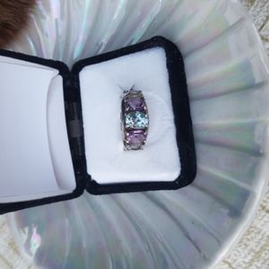 Antique Faberge 925 Blue Topaz, Amethyst, White Sapphire Ring band
